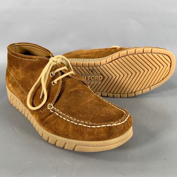 TOM FORD Size 11 Camel Khaki Contrast Stitch Suede Chukka Boots main image 8